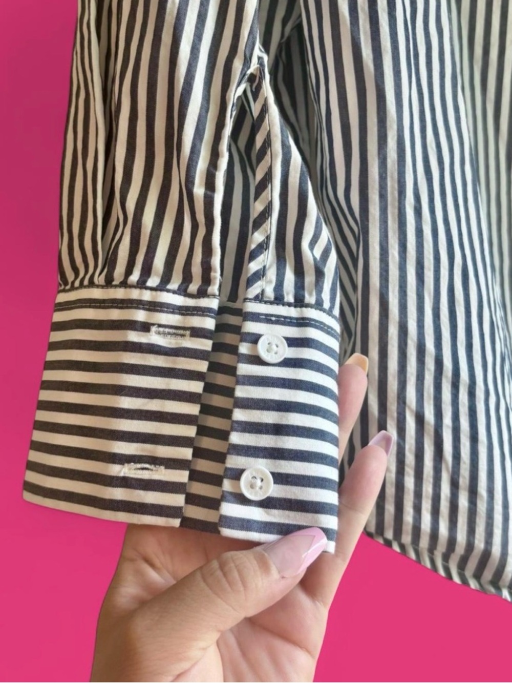 EUC Anne Klein Navy & White Striped Button-Down Shirt with White Lace Appliqué - Picture 5 of 7